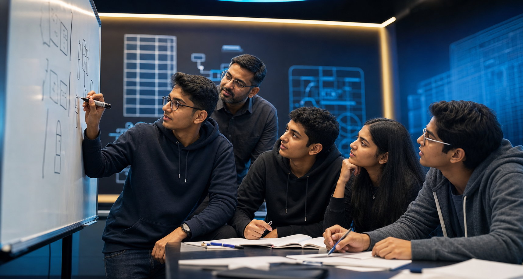 Computer Science students working together in a masterclass
