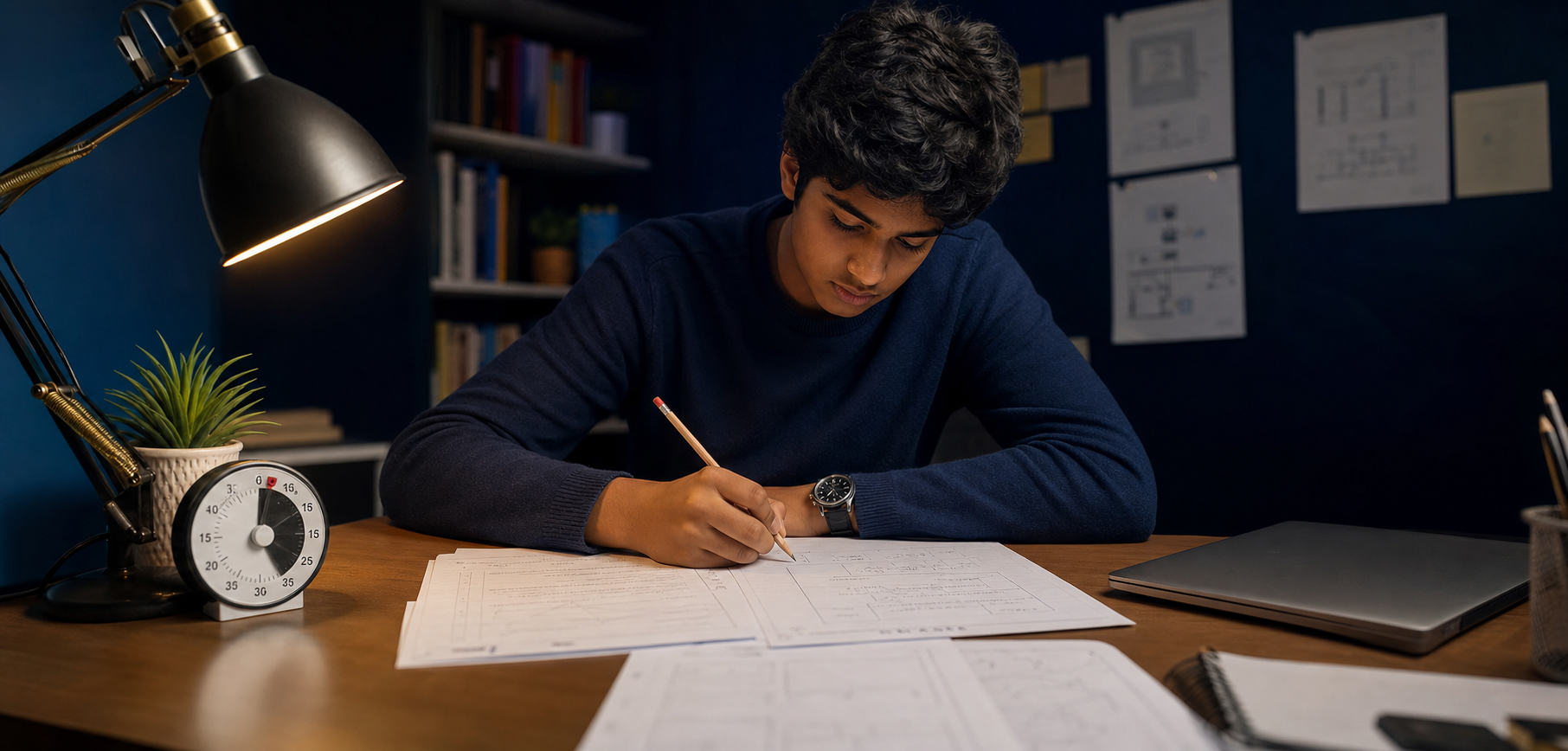 Student completing a timed Computer Science examination practice paper